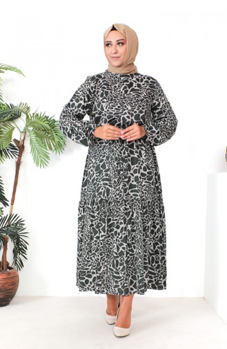 Plus Size Patterned Viscose Dress 1825-05 Dark Green 1825-05