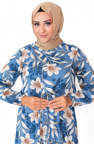 Plus Size Patterned Viscose Dress 1831-01 İndigo 1831-01