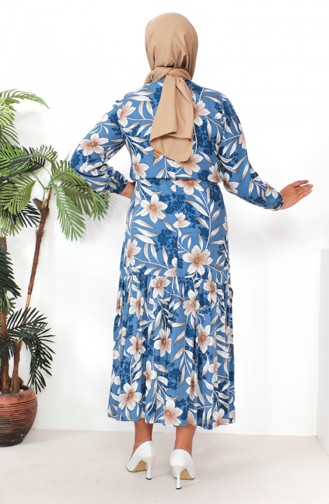 Plus Size Patterned Viscose Dress 1831-01 İndigo 1831-01