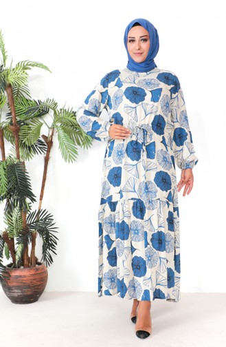 فستان فيسكوز منقوش مقاس كبير  1834-04 انديجو 1834-04