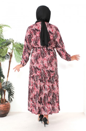 Plus Size Patterned Viscose Dress 1838-02 Red 1838-02