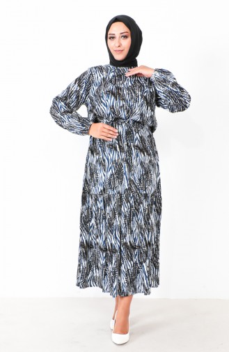 Plus Size Patterned Viscose Dress 1838-03 Navy Blue 1838-03