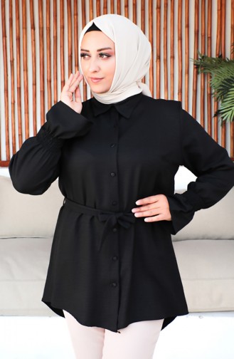 Plus Size Belted Tunic 2033-04 Black 2033-04