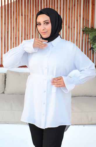 Plus Size Belted Tunic 2033-06 white 2033-06
