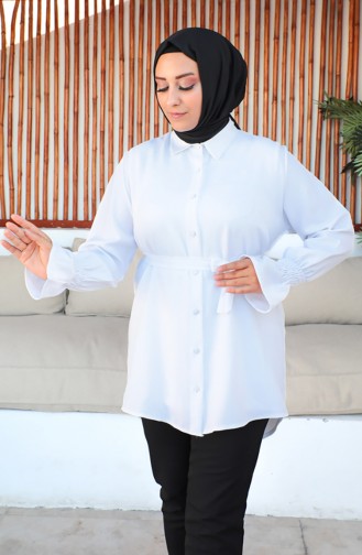 Plus Size Belted Tunic 2033-06 white 2033-06