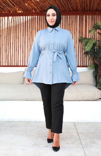 Plus Size Belted Tunic 2033-08 Blue 2033-08