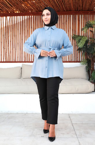 Plus Size Belted Tunic 2033-08 Blue 2033-08