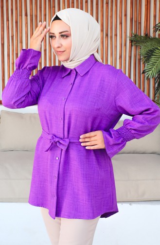 Plus Size Belted Tunic 2033-09 Purple 2033-09