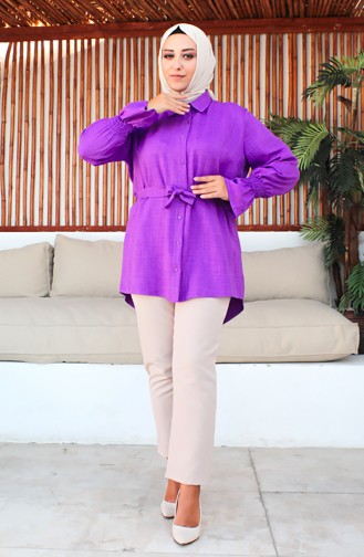 Plus Size Belted Tunic 2033-09 Purple 2033-09