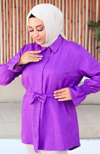 Plus Size Belted Tunic 2033-09 Purple 2033-09