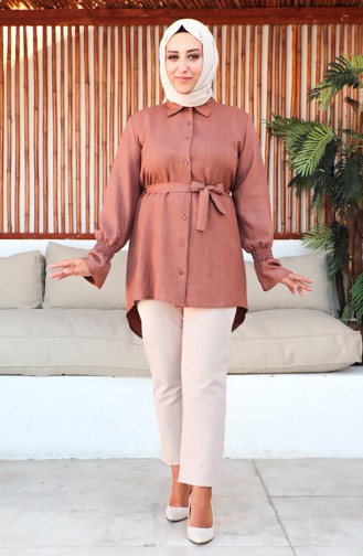Plus Size Belted Tunic 2033-12 Brown 2033-12
