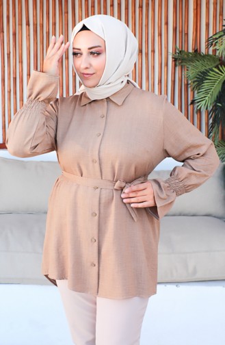 Plus Size Belted Tunic 2033-13 Milky Coffee 2033-13