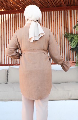 Plus Size Belted Tunic 2033-13 Milky Coffee 2033-13