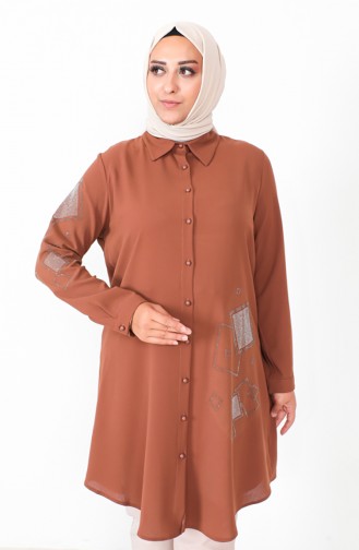 تونيك كريب مطبوع مقاس كبير 2038-08 بني 2038-08