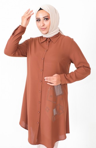 تونيك كريب مطبوع مقاس كبير 2038-08 بني 2038-08