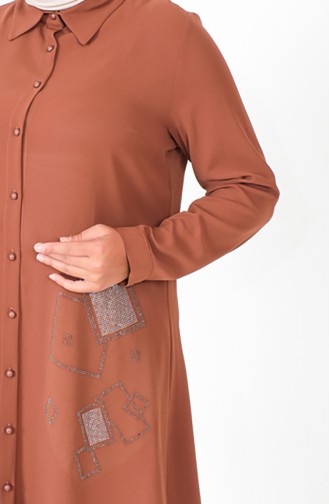 تونيك كريب مطبوع مقاس كبير 2038-08 بني 2038-08