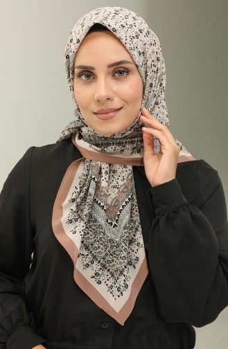 Karaca Patterned Chiffon Scarf 81019-02 Milky Coffee Green 81019-02