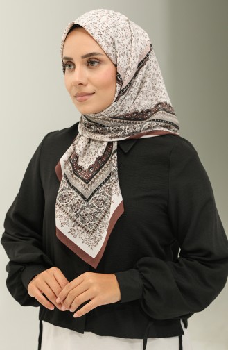 Karaca Patterned Chiffon Scarf 81019-06 Bitter Brown Cream 81019-06