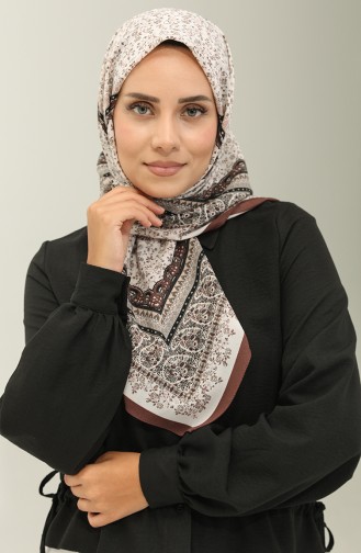 Karaca Patterned Chiffon Scarf 81019-06 Bitter Brown Cream 81019-06