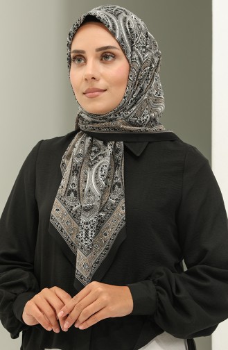 Karaca Patterned Chiffon Scarf 81020-02 Black Gold 81020-02