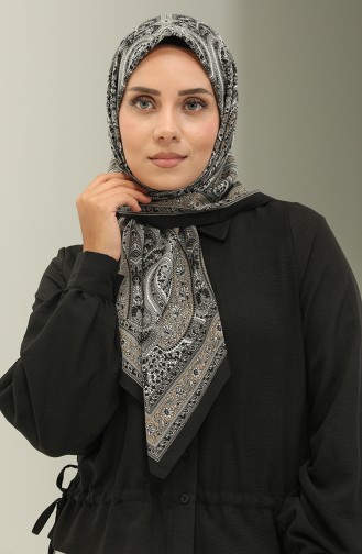 Karaca Patterned Chiffon Scarf 81020-02 Black Gold 81020-02