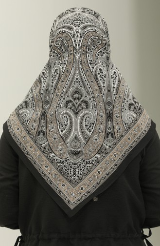 Karaca Patterned Chiffon Scarf 81020-02 Black Gold 81020-02