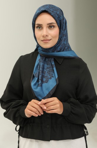 Sjaal Met Karaca-patroon 81021-03 Zwart Petrolblauw 81021-03