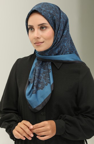 Sjaal Met Karaca-patroon 81021-03 Zwart Petrolblauw 81021-03