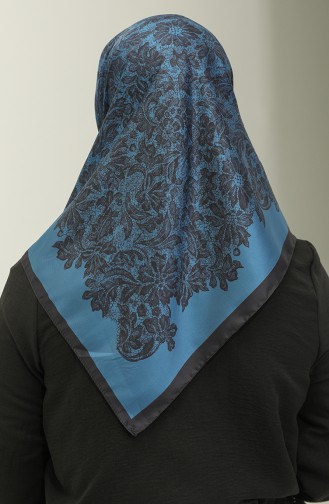 Sjaal Met Karaca-patroon 81021-03 Zwart Petrolblauw 81021-03
