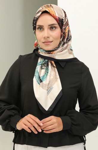 Karaca Desenli Eşarp 81022-01 Siyah Krem