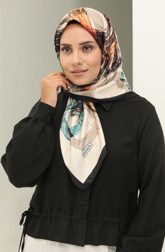 Karaca Desenli Eşarp 81022-01 Siyah Krem