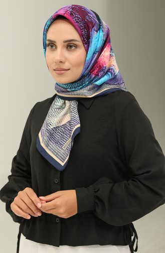 Karaca Patterned Scarf 81024-05 Dark Blue Purple 81024-05