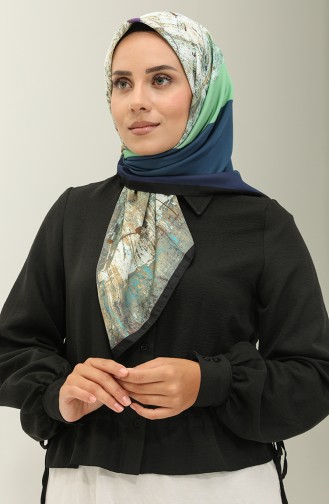 Karaca Patterned Scarf 81025-02 Dark Blue Green 81025-02