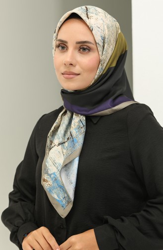 Karaca Patterned Scarf 81025-10 Black Oil Green 81025-10
