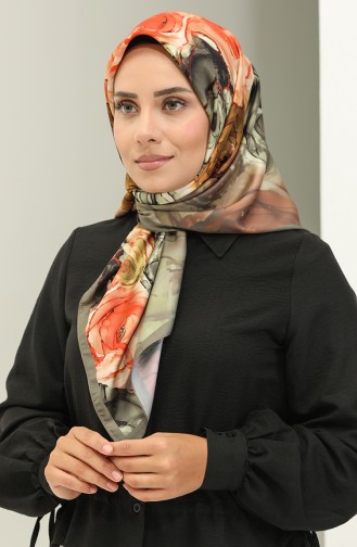 Karaca Patterned Scarf 81027-05 Khaki Oil Green 81027-05