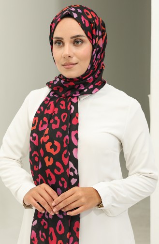 Leopard Pattern Cotton Shawl 2028-01 Black Fuchsia 2028-01