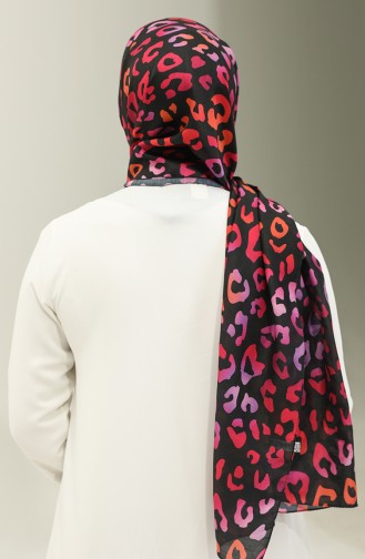 Leopard Pattern Cotton Shawl 2028-01 Black Fuchsia 2028-01