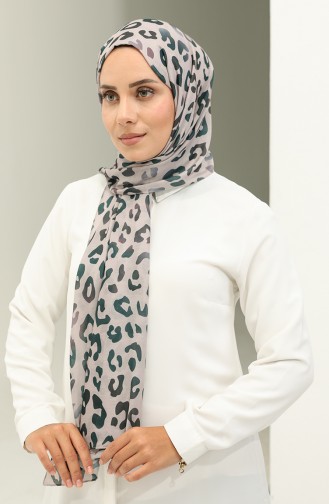 Leopard Pattern Cotton Shawl 2028-02 Beige Emerald Green 2028-02