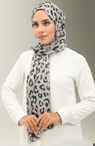 Leopard Pattern Cotton Shawl 2028-02 Beige Emerald Green 2028-02