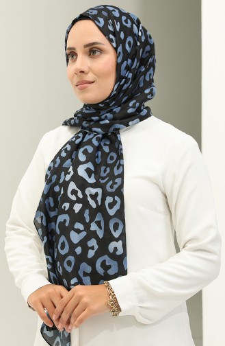 Leopard Pattern Cotton Shawl 2028-06 Black Indigo 2028-06