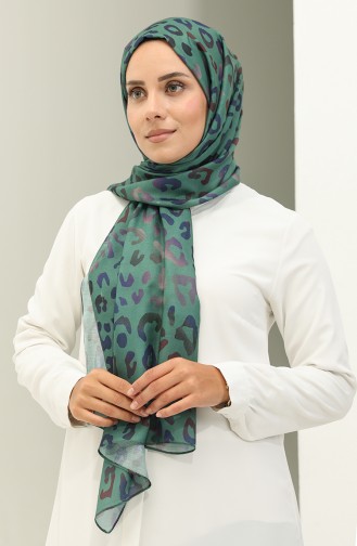 Baumwollschal Mit Leopardenmuster 2028-07 Smaragdgrün 2028-07