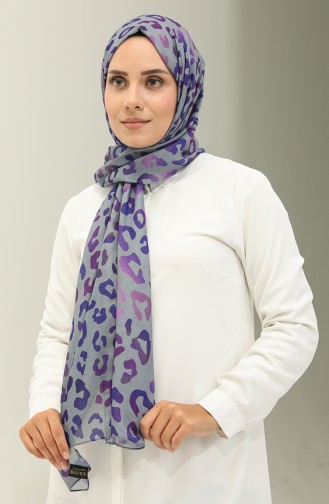 Châle Coton Motif Léopard 2028-09 Gris Violet 2028-09