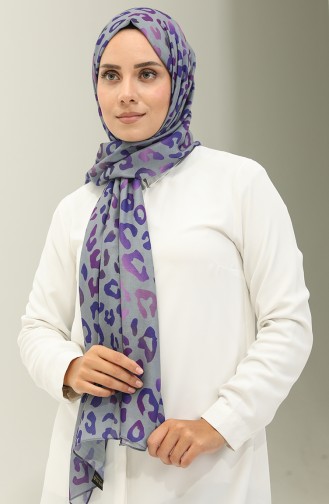 Châle Coton Motif Léopard 2028-09 Gris Violet 2028-09