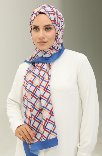 Geometric Pattern Cotton Shawl 2030-01 Denim Blue 2030-01