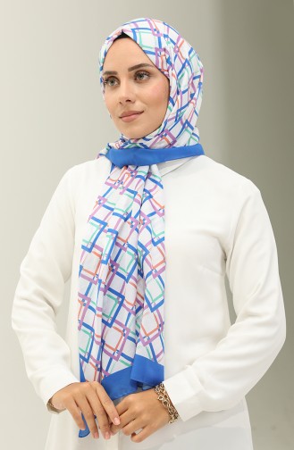 Geometric Pattern Cotton Shawl 2030-04 Saxe 2030-04