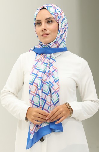 Geometric Pattern Cotton Shawl 2030-04 Saxe 2030-04
