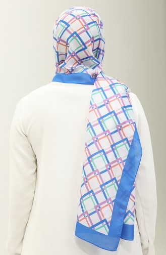 Geometric Pattern Cotton Shawl 2030-04 Saxe 2030-04