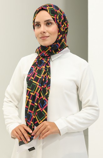 Geometrik Desen Pamuk Şal 2030-06 Siyah