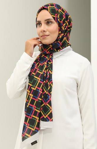 Geometrik Desen Pamuk Şal 2030-06 Siyah