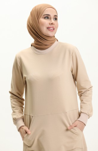 Elif Okur Hijab Lange Tuniek Met Zakken 110cm Beige 1404 1404